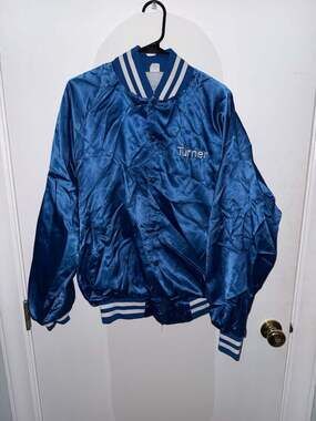 Vintage Hartwell Satin Bomber Jacket Blue Embroidered Turner